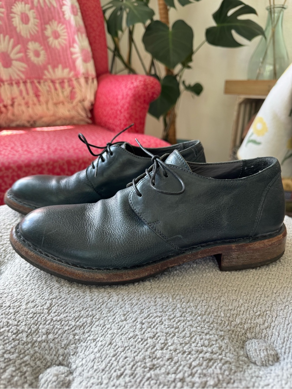 Moma Green Leather Derby Oxford Shoes, Size 39.5